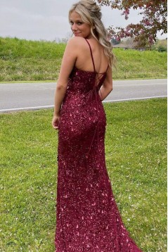 Elegant Sequin Spaghetti Straps Long Prom Dresses Formal Evening Gowns 901585