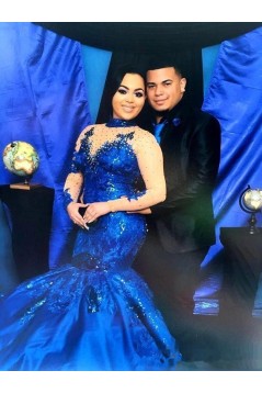 Long Royal Blue Mermaid Beaded Lace Prom Dresses Formal Evening Gowns 901594