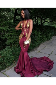 Long Mermaid Gold Lace Prom Dresses Formal Evening Gowns 901596