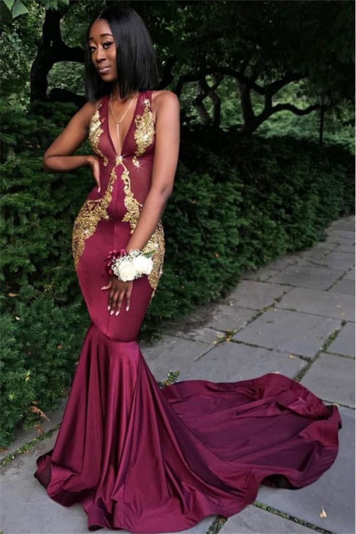Long Mermaid Gold Lace Prom Dresses Formal Evening Gowns 901596