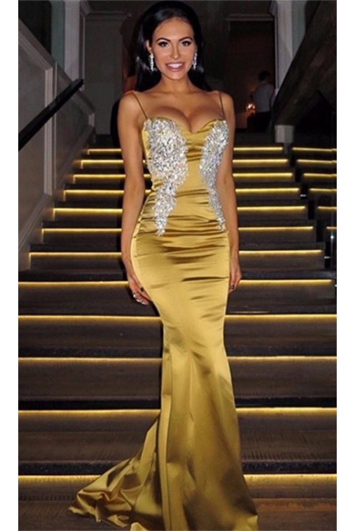 Mermaid Spaghetti Straps Lace Prom Dresses Formal Evening Gowns 901598