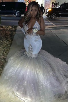 Long White Mermaid Sparkle Lace Prom Dresses Formal Evening Gowns 901599