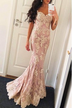 Mermaid Spaghetti Straps Long Lace Beaded Prom Dresses Formal Evening Gowns 901608