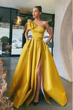 A-Line One Shoulder Long Prom Dresses Formal Evening Gowns 901619