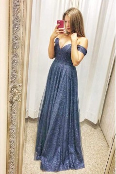 A-Line Sparkle Off the Shoulder Prom Dresses Formal Evening Gowns 901621