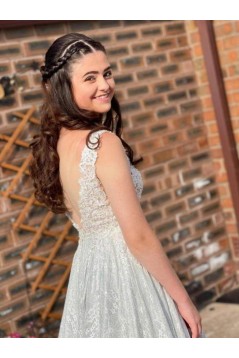 A-Line Lace Long Prom Dresses Formal Evening Gowns 901681