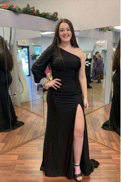 Long Royal Blue One Shoulder Prom Dresses Formal Evening Gowns 901688