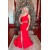 Long Red One Shoulder Prom Dresses Formal Evening Gowns 901690