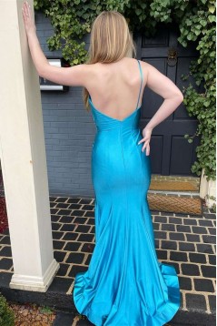 Long Blue One Shoulder Prom Dresses Formal Evening Gowns 901691