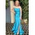 Long Blue One Shoulder Prom Dresses Formal Evening Gowns 901691