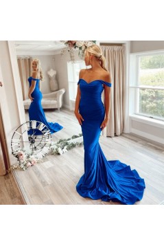 Long Royal Blue Mermaid Off the Shoulder Prom Dresses Formal Evening Gowns 901700