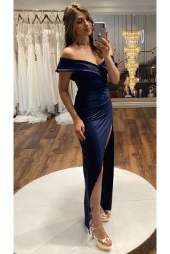 Long Navy Blue Off the Shoulder Prom Dresses Formal Evening Gowns 901710