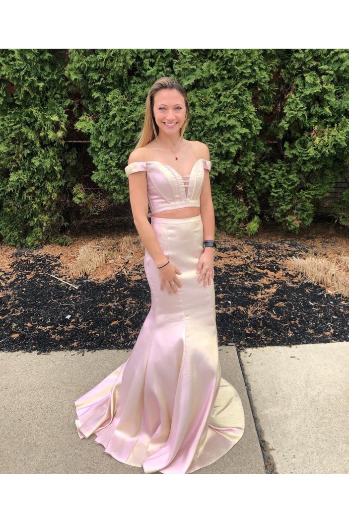 Mermaid Two Pieces Off the Shoulder Prom Dresses Formal Evening Gowns 901711