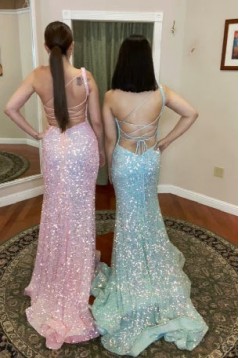Elegant One Shoulder Sequin Prom Dresses Formal Evening Gowns 901716