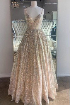 Long Pink Sparkle Sequins Prom Dresses Formal Evening Gowns 901729