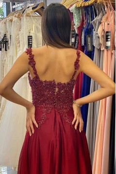 Long Red Lace and Chiffon Prom Dresses Formal Evening Gowns 901734