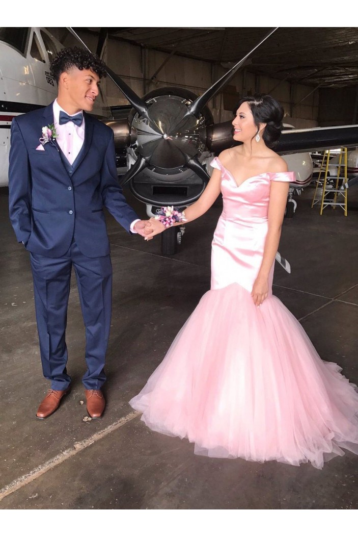 Long Pink Mermaid Prom Dresses Formal Evening Gowns 901743