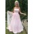 A-Line Long Pink Strapless Lace and Tulle Prom Dresses Formal Evening Gowns 901747