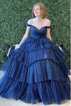 A-Line Fuchsia Tulle Long Prom Dresses Formal Evening Gowns 901759