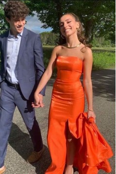 Long Red Mermaid Strapless Prom Dresses Formal Evening Gowns 901762