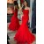 Long Red Mermaid Lace and Tulle Prom Dresses Formal Evening Gowns 901784