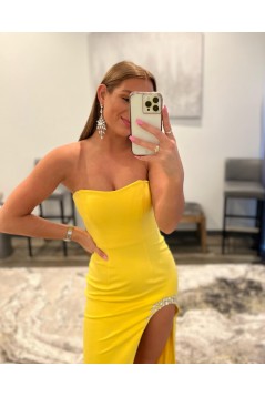 Long Yellow Strapless Beaded Prom Dresses Formal Evening Gowns 901799