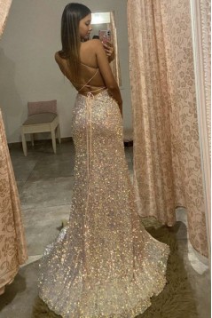 Spaghetti Straps Sequins Long Prom Dresses Formal Evening Gowns 901814