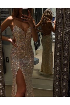 Spaghetti Straps Sequins Long Prom Dresses Formal Evening Gowns 901814
