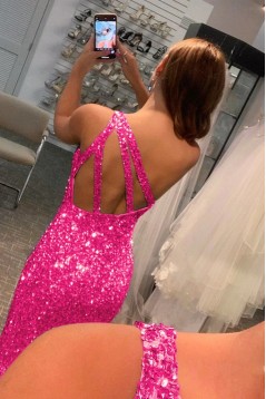 Long Fuchsia Sequins Prom Dresses Formal Evening Gowns 901816