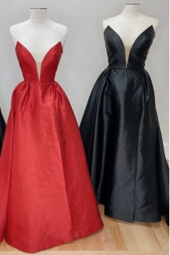 Long Yellow Satin V Neck Prom Dresses Formal Evening Gowns 901834