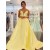 Long Yellow Satin V Neck Prom Dresses Formal Evening Gowns 901834
