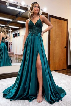 Long Blue V Neck Lace Prom Dresses Formal Evening Gowns 901844
