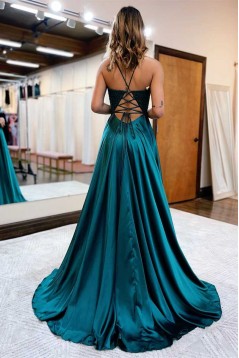 Long Blue V Neck Lace Prom Dresses Formal Evening Gowns 901844