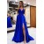 Long Blue V Neck Lace Prom Dresses Formal Evening Gowns 901844