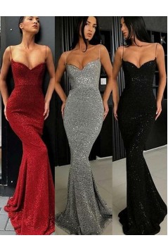 Long Sequins Sparkle Spaghetti Straps Prom Dresses Formal Evening Gowns 901849