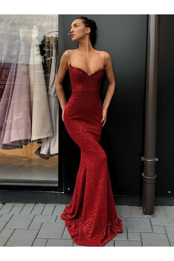 Long Sequins Sparkle Spaghetti Straps Prom Dresses Formal Evening Gowns 901849
