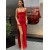 Long Simple Spaghetti Straps Sheath/Column Red Prom Dresses Formal Evening Gowns 901855