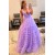 A-Line Sleeveless V Neck Tulle Prom Dresses Formal Evening Gowns 901858