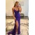 Mermaid Backless V Neck Sequins Purple Long Prom Dresses Formal Evening Dresses 901881
