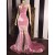 Long Pink Mermaid Velvet Prom Dresses Formal Evening Dresses 901891