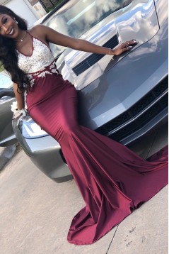 Long Burgundy Mermaid Prom Dresses Formal Evening Dresses 901893