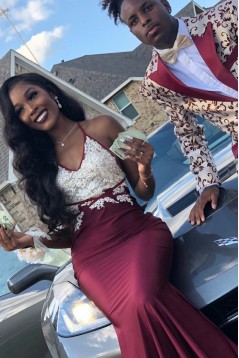 Long Burgundy Mermaid Prom Dresses Formal Evening Dresses 901893