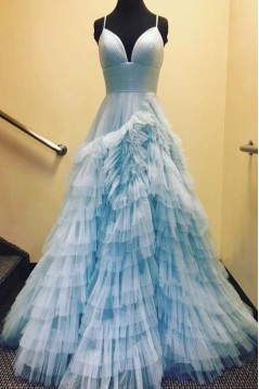 Long Pink Tulle Prom Dresses Formal Evening Dresses 901895