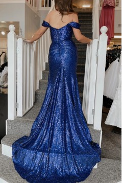 Long Mermaid Off the Shoulder Sequins Prom Dresses Formal Evening Dresses 901912
