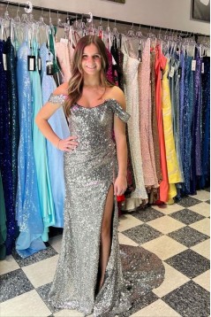 Long Mermaid Off the Shoulder Sequins Prom Dresses Formal Evening Dresses 901912