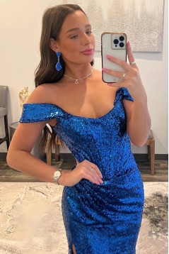 Long Mermaid Off the Shoulder Sequins Prom Dresses Formal Evening Dresses 901912