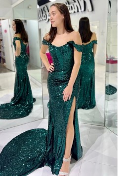 Long Mermaid Off the Shoulder Sequins Prom Dresses Formal Evening Dresses 901912