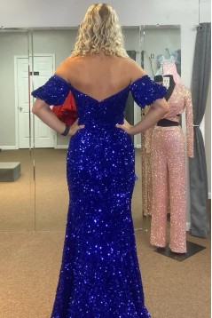 Mermaid Off the Shoulder Sequins Long Prom Dresses Formal Evening Dresses 901919