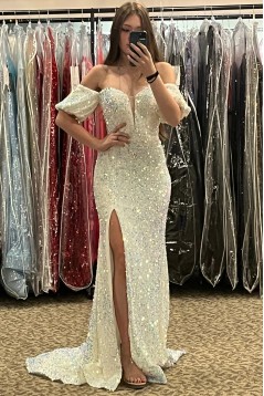 Mermaid Off the Shoulder Sequins Long Prom Dresses Formal Evening Dresses 901919