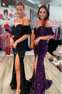 Mermaid Off the Shoulder Sequins Long Prom Dresses Formal Evening Dresses 901919
